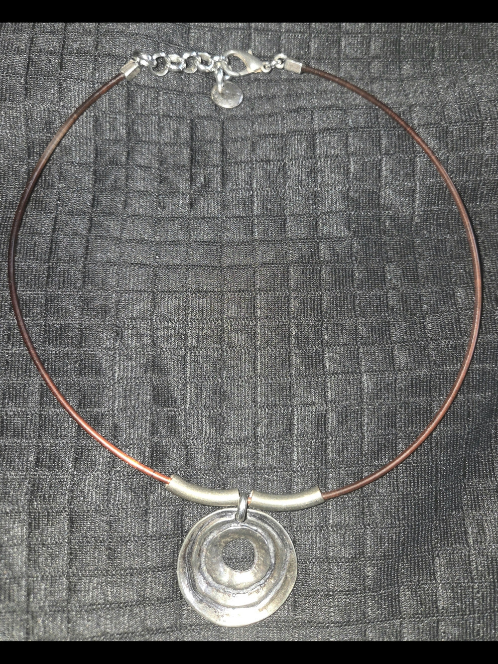 Vintage Spanish Artisan Brutalist Silver Plated Circle Pendant Choker Necklace